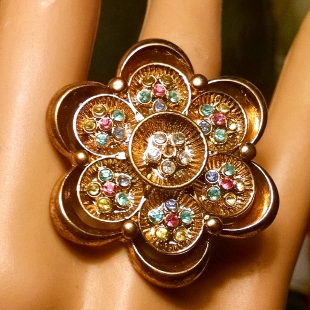 Beautiful Rhinestones Flower Sexy Stylish Fun Fancy Evening Ring